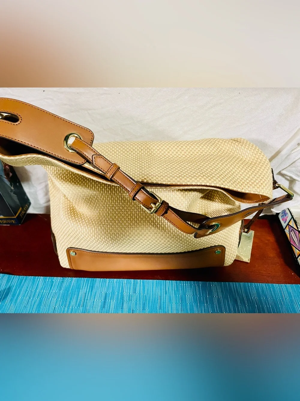 Vince Camuto Straw & Leather Hobo Bag